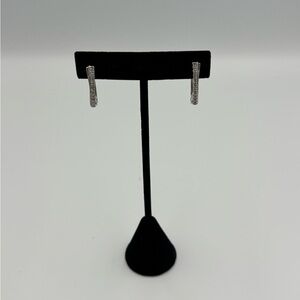 Elongated 1/2ct diamond and sterling silver hoop earrings